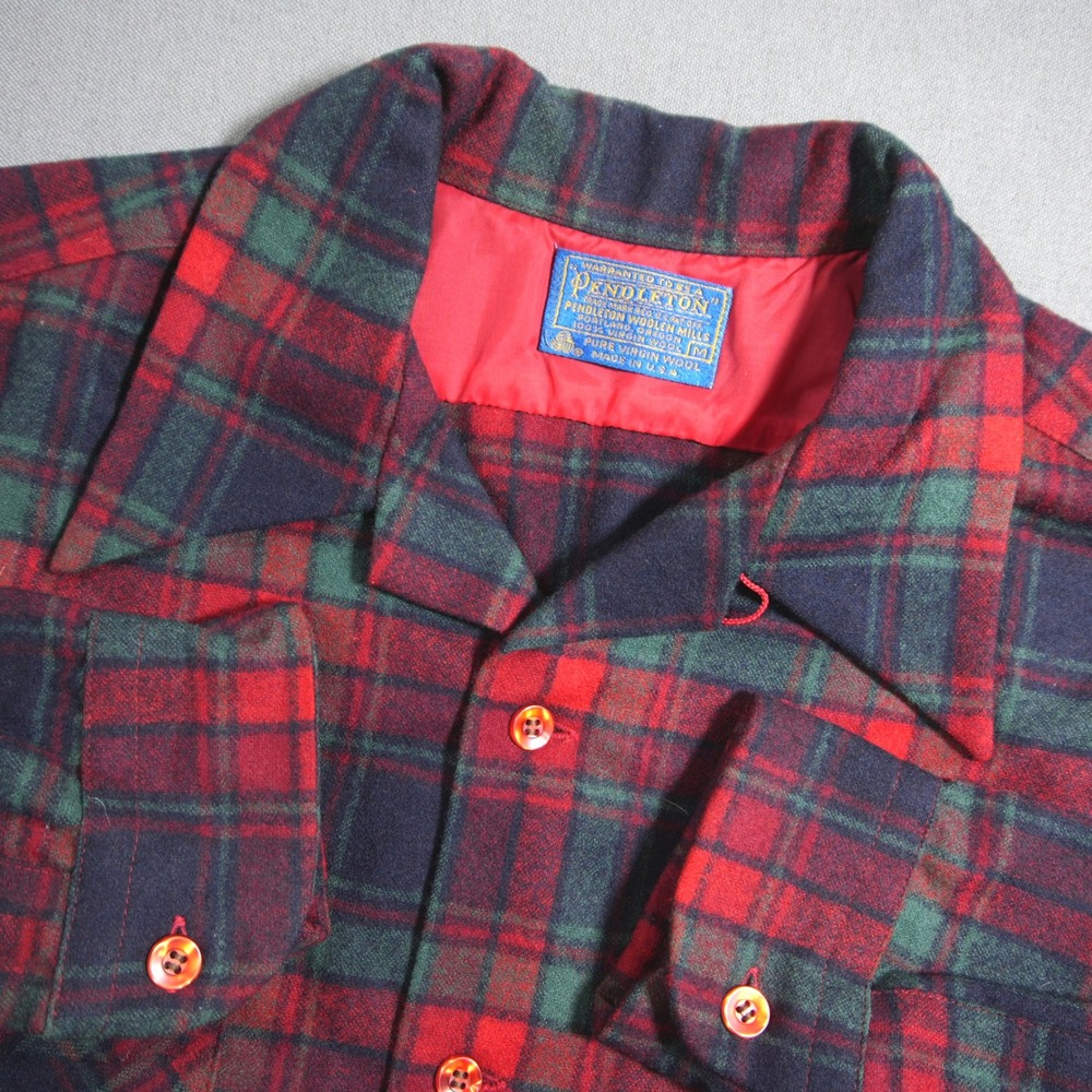 Vintage USA Pendleton Camp Collar Plaid Flannel Men's Shirt M Red Cabin Retro